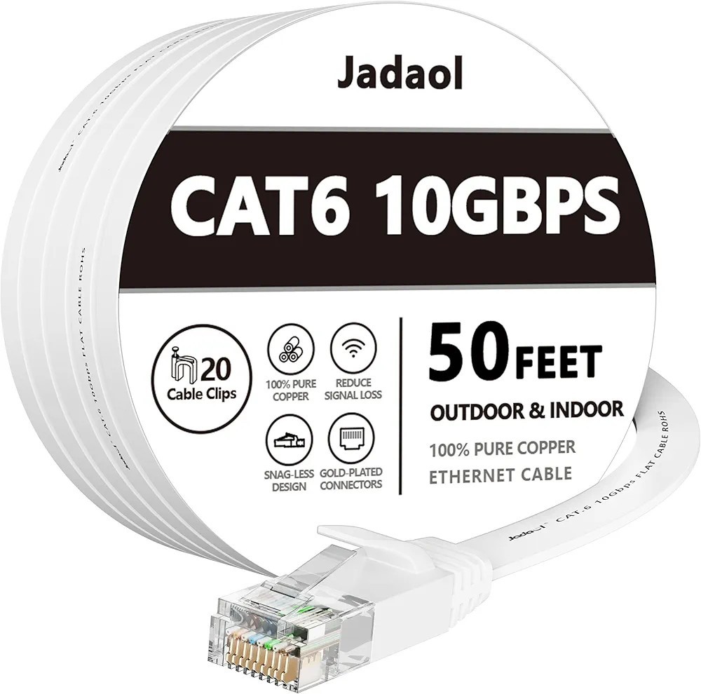 Jadaol 50ft Cat6 Ethernet Cable for Indoor Outdoor Use 10Gbps Supports Cat7 Cat8 Network-image
