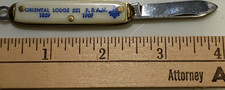 Mason's Oriental Lodge #51 F.&A.M. 1969 1-Blade Pocketknife White/Brass Handle