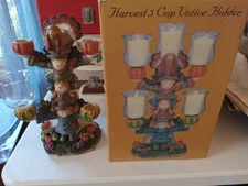 "HARVEST TIME" 5 Cup Votive Holder 12" Thanksgiving Decor Item As Is