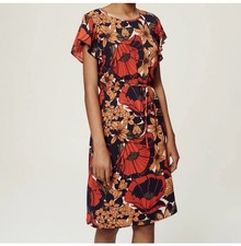 LOFT orange red floral midi dress with removable belt. S