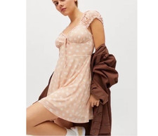 Urban Outfitters Anthro Women L Audrey Mesh Mini Babydoll Dress Cottage Coquette