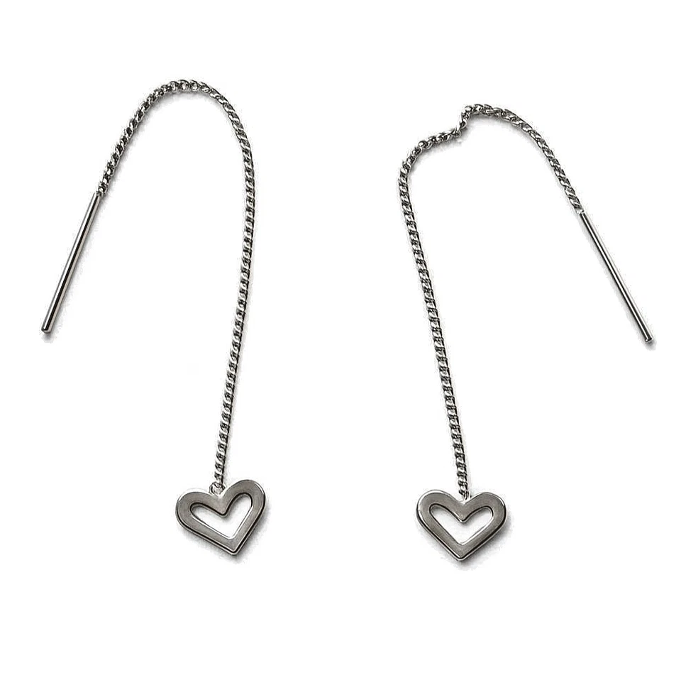 925 Sterling Silber Damen Durchzieher Ohrringe Panzerkette m.offenem Herz 50x8mm - Bild 4 von 4