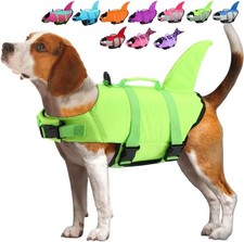Dog Life Jacket High Buoyancy  High Visibility Green Shark Dog Life Vests New