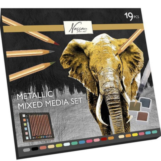 Totum Nassau Fine Art  Metallic Mixed Media Art Set With Paints, Pens & Pencils