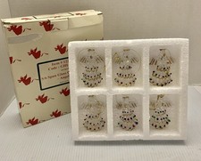 Vtg Six Spun Clear Glass Angels 2.5" x 1.5" Orginal Box