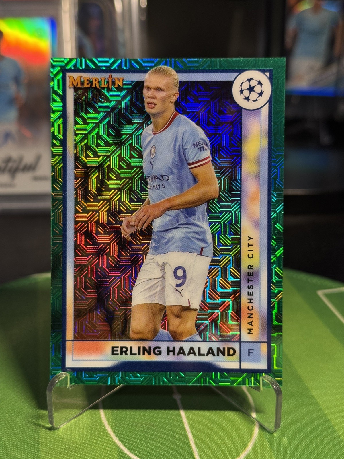 ERLING HAALAND 2022-23 Topps Merlin Chrome UEFA Green Mojo /99 #92 Man City