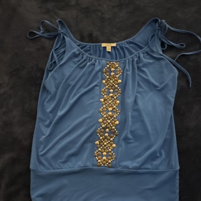 Cache Blue Studded Sleeveless Tank Top Scoop Neck Pullover Solid Size S