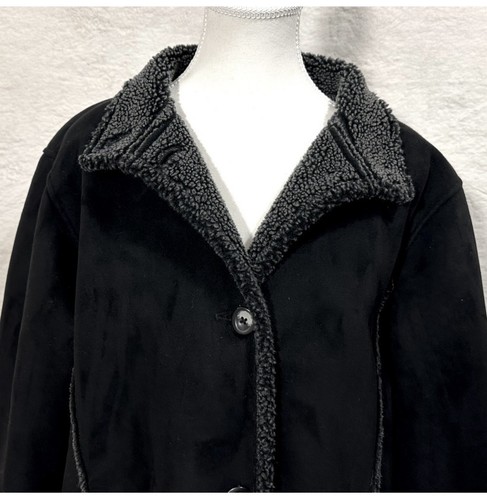 L.L. Bean Womens Sherpa Coat Jacket Large Black Grey Thick Heavy Winter Buttons - Picture 5 of 11