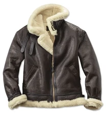 B3 Aviator Real Shearling Brown Sheepskin Leather Flight Bomber Jacket