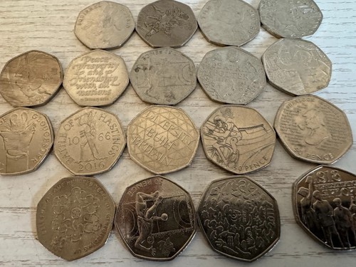 Grande Collezione 50p 18 X Monete Diverse Tutte Circolate Inc 4 Olimpiadi Gratis P&P