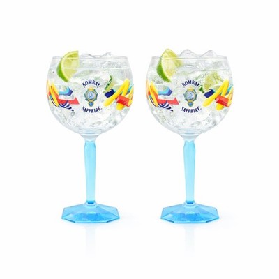 Bombay Sapphire Ballon Gläser 2er Set   Buntes Cocktail Glas mit Muster & eckige
