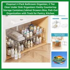 Stackable 4 Pack Clear Storage Bins Ideal for Bathroom Kitchen Organization
