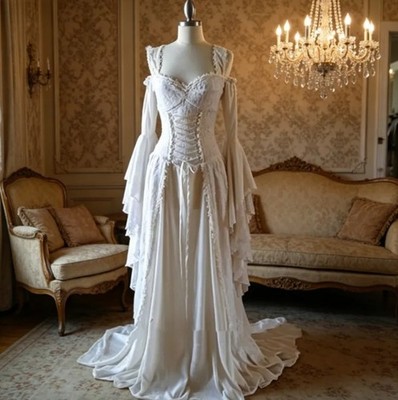Medieval Lace A-Line Wedding Dress with Strapless, Long-Sleeved Bustier