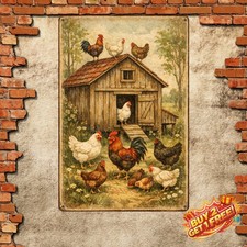 Chicken Portrait Metal Sign 8x12 Vintage Farmhouse Kitchen Wall Art