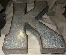 Huge 20" Metal Letter Hanging Wall D cor, Galvanized Metal with Rusted Edges