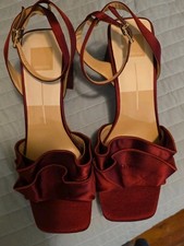 Dolce Vita Cheer Ruffled Platform Sandals Wine Satin Burgundy NWOB Womens 10