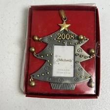 Michaels 2008 Christmas Tree Photo Holder Ornament 1.5” x 2” 