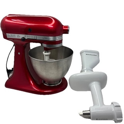 KitchenAid Artisan Design 5qt Stand Mixer Candy Apple Red +Food Grinder Pasta Pr