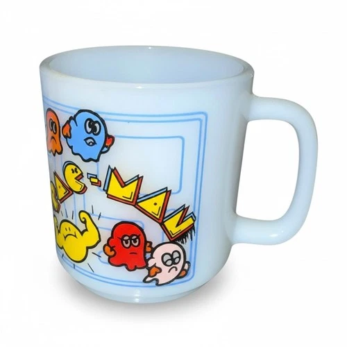 Vintage 1980s Pac-Man Glasbake Milk Glass Mug - Retro Arcade Collectible USA