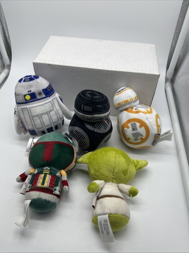 HALLMARK ITTY BITTYS PLUSH STAR WARS LOT OF 5 Boba Fett Droids Yoda R2 D2 Bb 8 - Picture 2 of 2