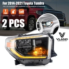 2xVLAND FULL LED Headlights For 2014-2021 Toyota Tundra W/Sequential&Animation