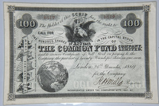 1869 London England: The Common Fund Company Limited STOCK CERT C.X