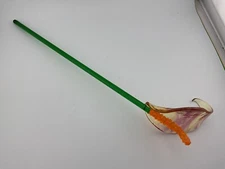 Art Glass Hand Blown Flower Green Stem 13 inches
