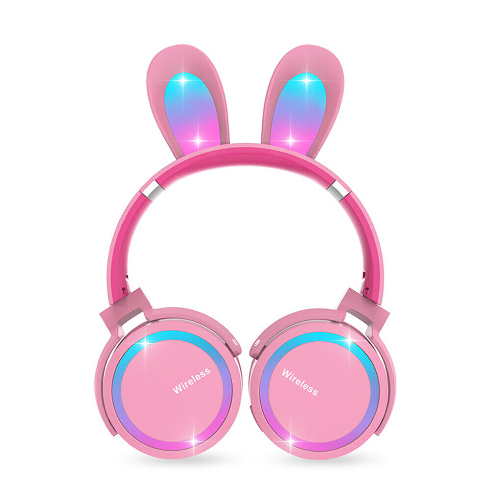 Wireless Earphones Rgb With Rabbit Ears Headset Mic Cute Girls Music  Bluetooth