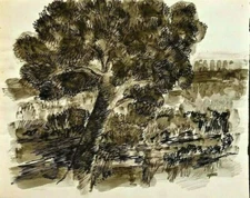 Listed AMERICAN IMPRESSIONIST WILLIAM LYBERIS Sd ORIG W/C WOODED LANDSCAPE