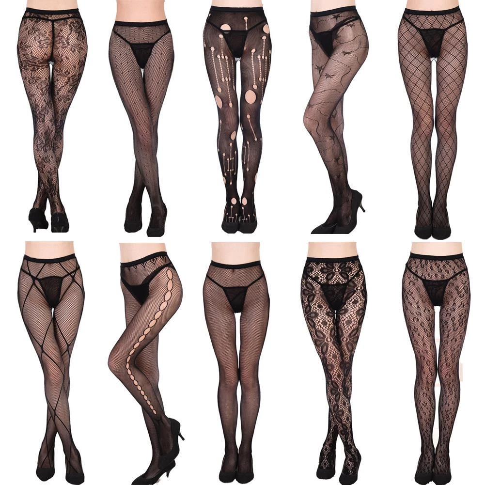 Sexy Lingerie Fishnet Black Pantyhose Tights Jacquard Stockings Plus Size  Womens