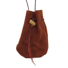 Brown Leather Pouch w/ Cord NEW - 2x3" Suede Medicine Bag w/ Stone and Feather