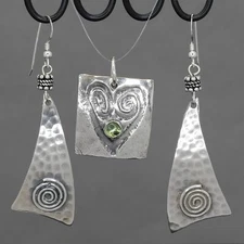 Ronetta Krause Silver Moon Studio Handcrafted Sterling Earrings & Heart Pendant