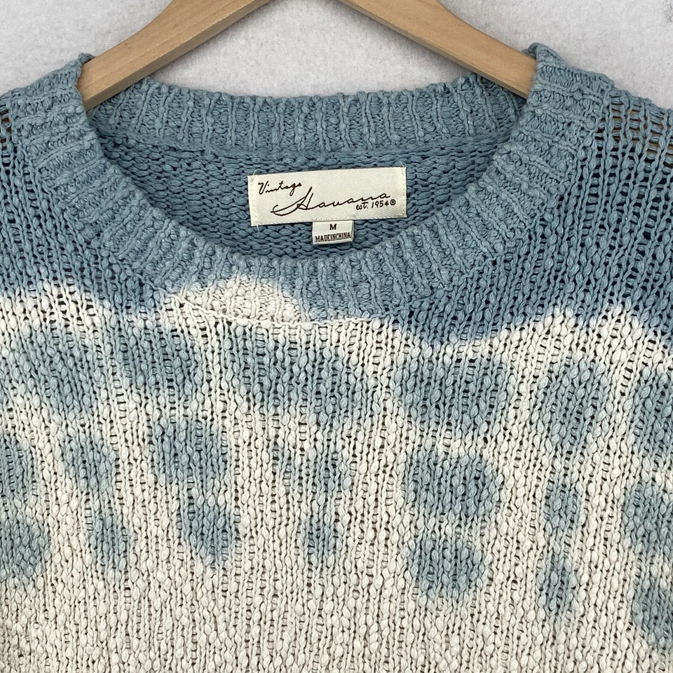 VINTAGE HAVANA Sweater M Tie Dye Textured Crop Long Sleeve Pullover Blue Ivory - Image 4 of 4
