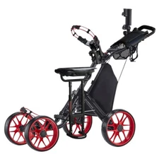 CaddyTek CaddyCruiser ONE Pro Folding 4 Wheel Golf Buggy Red + Removable Seat
