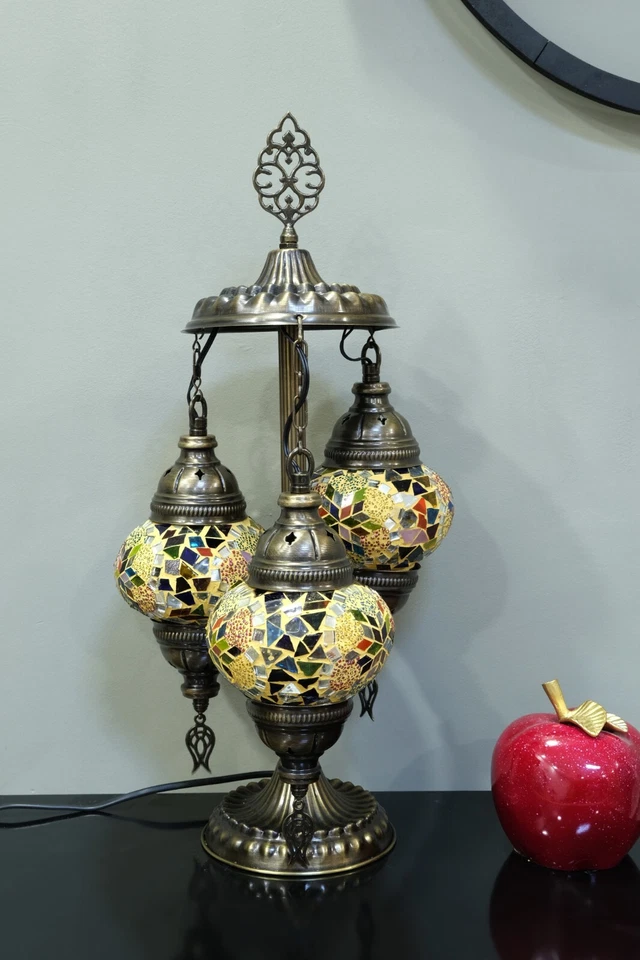 土耳其灯,3 环形土耳其台灯,马赛克摩洛哥书桌灯,Asylove — 第 2/4 张图片