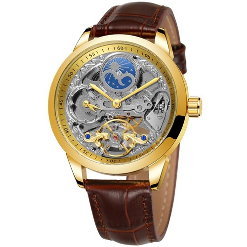 Mens Automatic Leather Wrist Watches Leather Strap Self-Winding Mechanical Punk - Picture 18 of 20