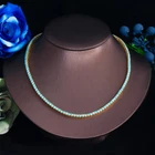 Gold Plated Blue Turquoise Tennis Necklace Cubic Zirconia Women Wedding Jewelry