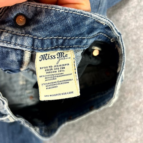 Pantalones de mezclilla Miss Me para mujer talla 28 azul tiro bajo capri solapa bolsillos elásticos cremallera - Imagen 10 de 11