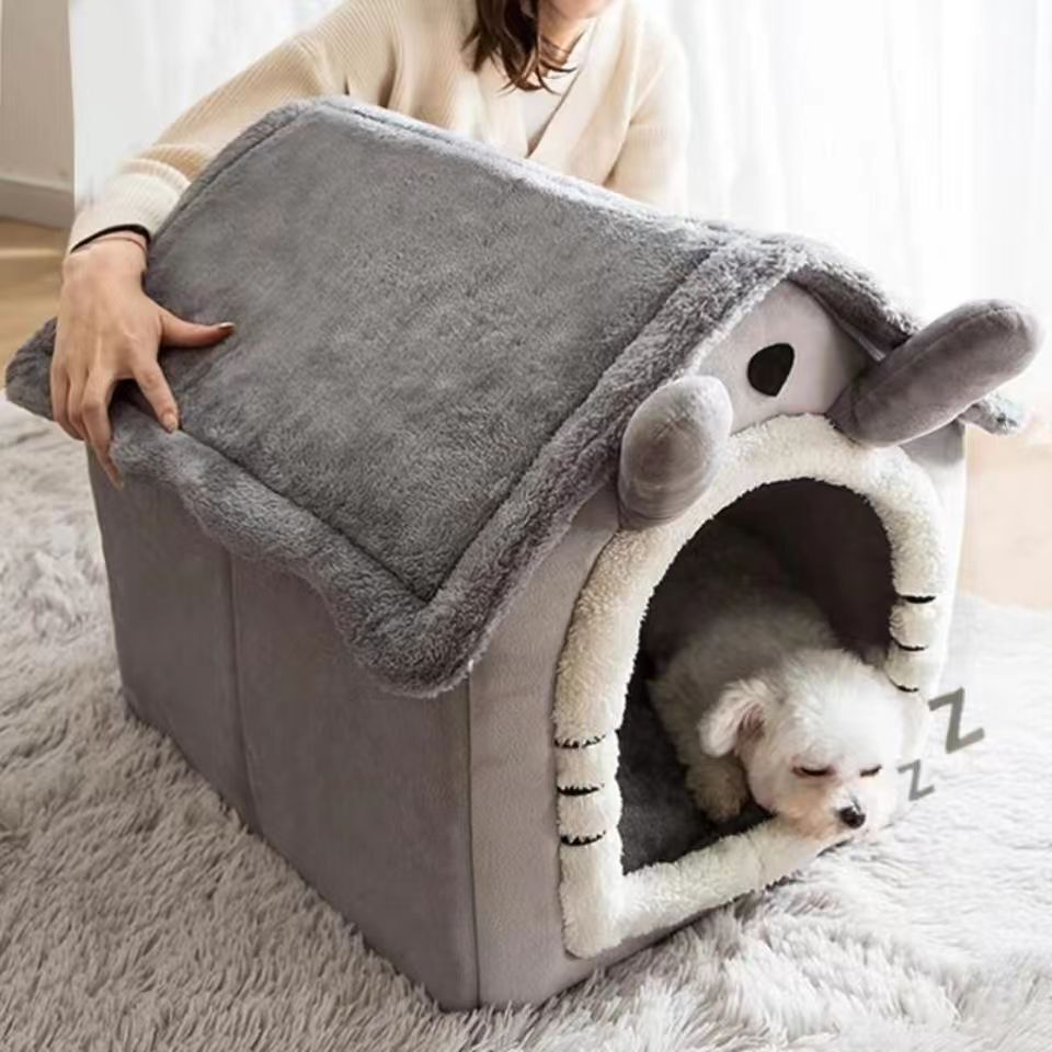 Cat Bed Super Soft Large Grey Cat Dog Lgloo Pet Bed Warm House Puppy