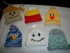 ,LOT OF 6: BABY BOYS : HAND KNIT CHARACTER  HATS...SIZE NB - 18 MO  NEW  