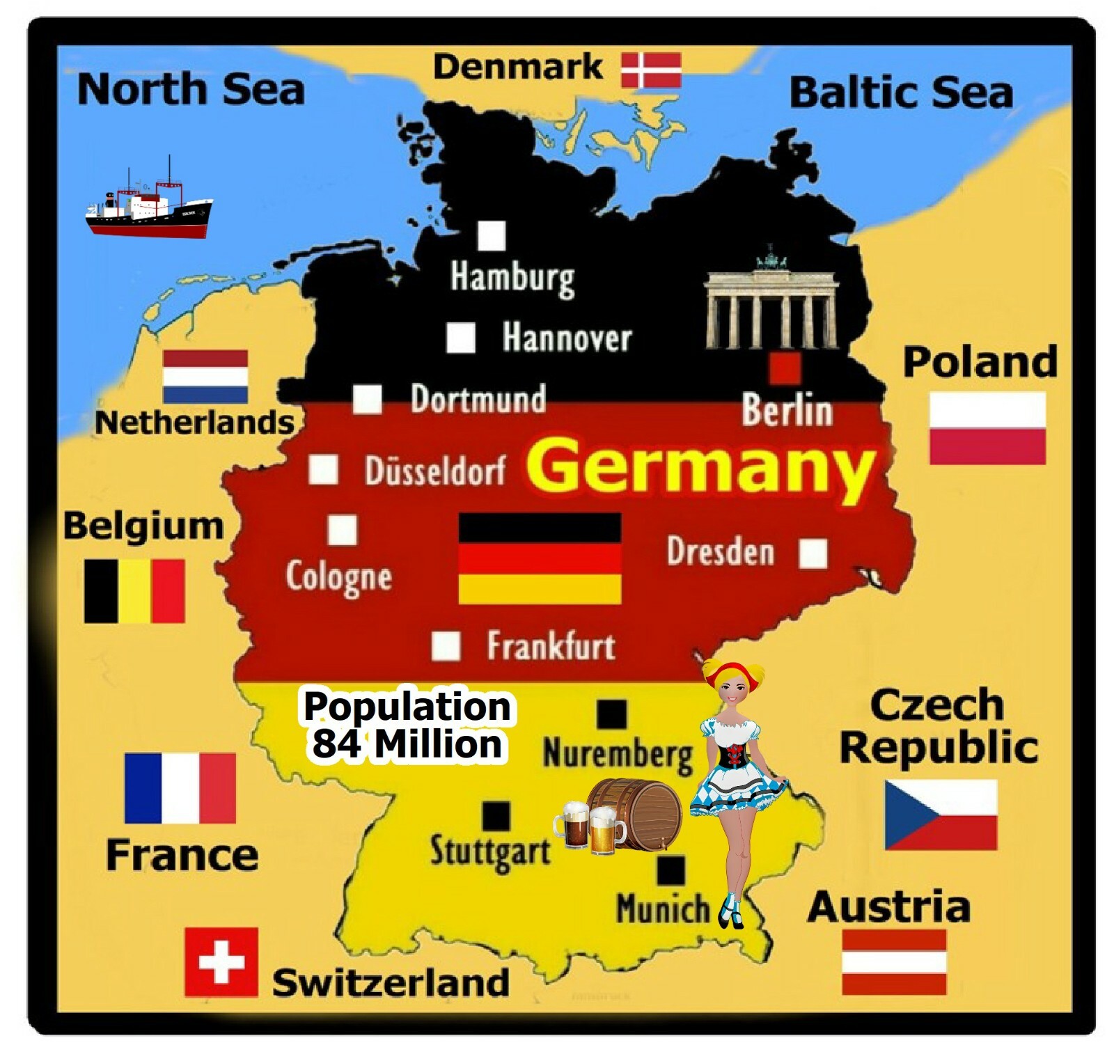 Germania Mappa Bandiera - Novità Souvenir Sottobicchieri - Viste Paese