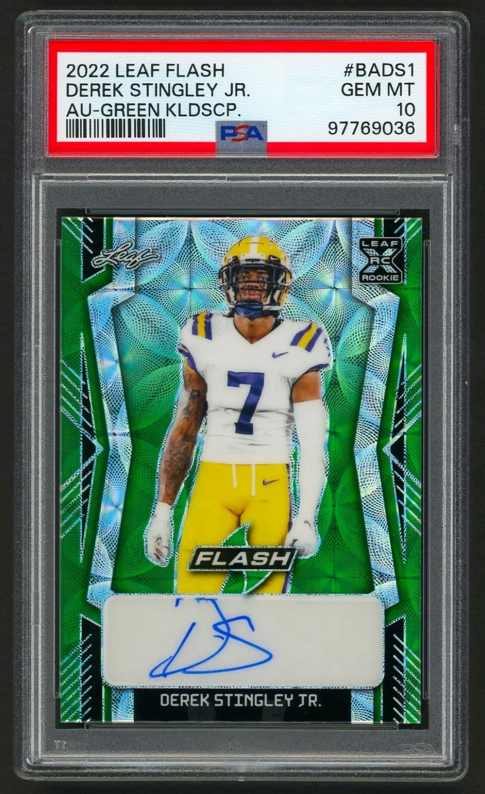 Derek Stingley Jr. Leaf Flash Autographs #BADS1 Green Kaleidoscope