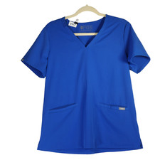 Figs Blue Scrub Top Womens M Nursing Medical Hospital Vet 4 Pocket Style FW1100