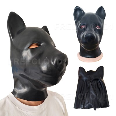 Dog head Latex Hood Rubber Mask with Back Zipper Cosplay Party Carnival Fetish