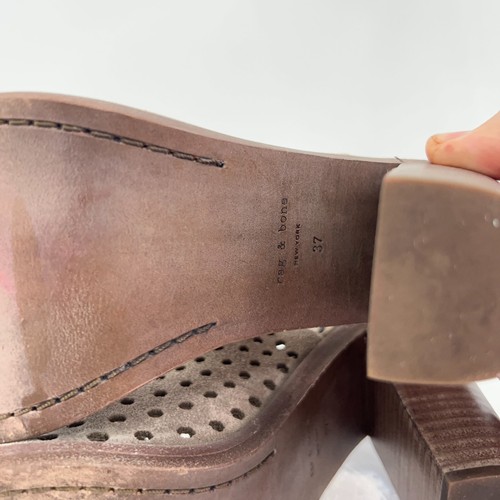 Rag & Bone Wyatt Sandals Size 37 6 Tan Brown Perforated Suede Leather Open Toe - Picture 13 of 16