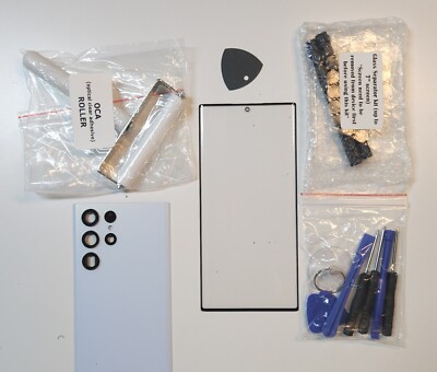 Screen Repair Kit Fit Galaxy S22 Ultra Front Glass WHITE Back Cover  Replacement | eBay