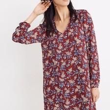 Madewell Button-Back Dress in Antique Flora Long Sleeve Shift Dress Size Small
