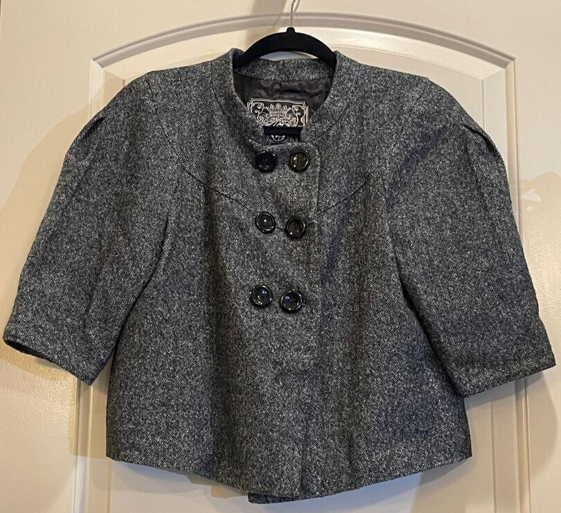 Guess donna grigio tweed mezza manica stile bolero doppia fila bottone tg small