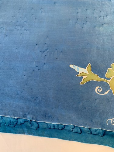 Foulard Carré de soie Vintage Bleu peint à la main Cadeau pour Femme FO714 - Imagen 6 de 12