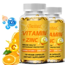 Vitamin C + Zinc - Immune Health, Antioxidant, Immunity 1000mg - Made in The USA